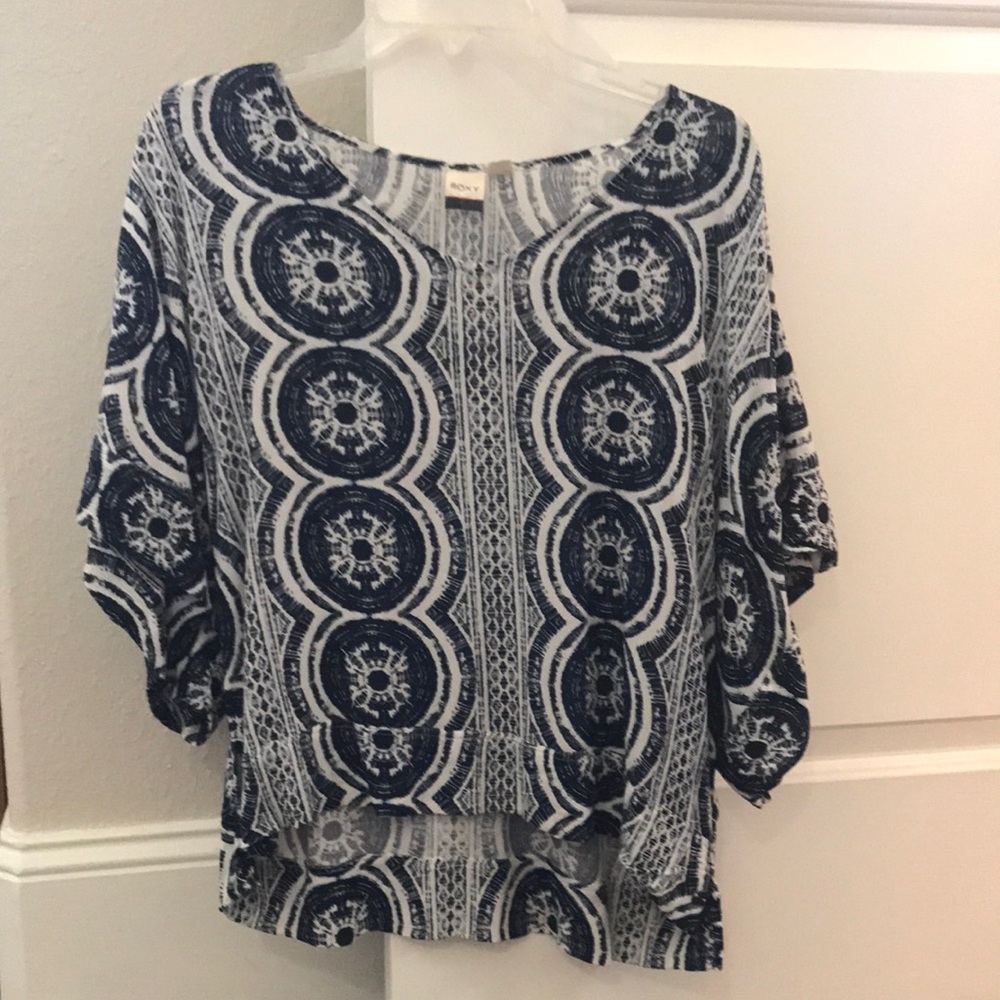 Navy and White Patterned Women's Top